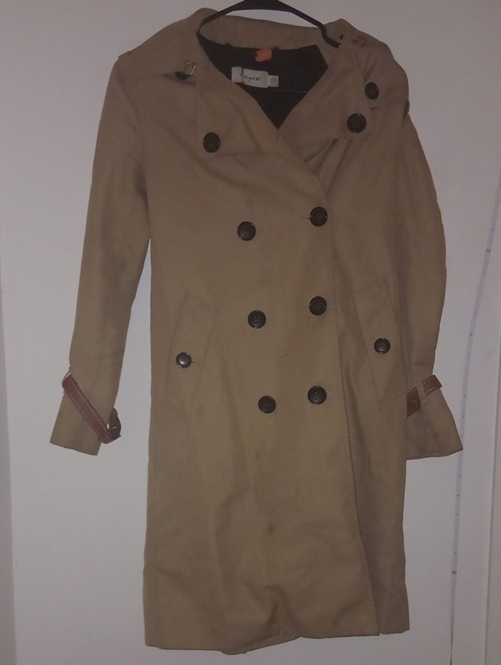 Coach Vintage Khaki Double-Breasted Trench Coat with Brown Trim